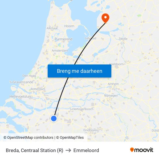 Breda, Centraal Station (R) to Emmeloord map