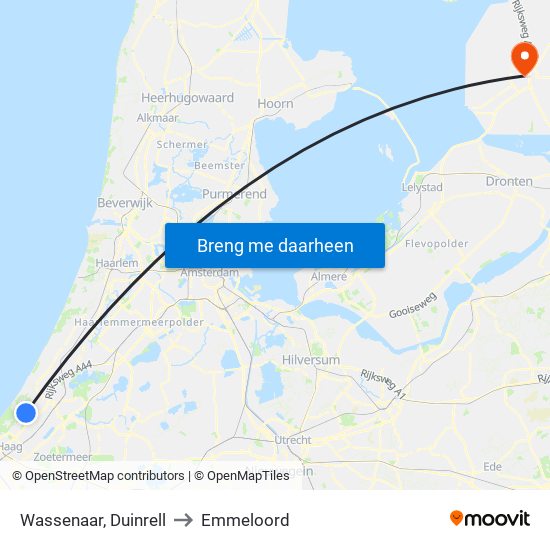 Wassenaar, Duinrell to Emmeloord map