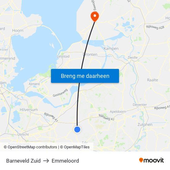 Barneveld Zuid to Emmeloord map