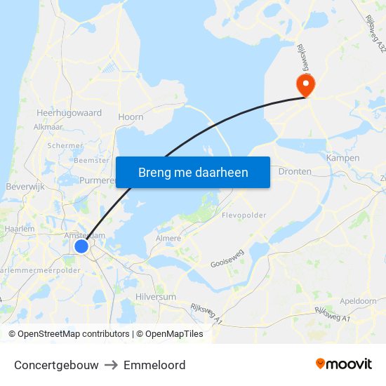 Concertgebouw to Emmeloord map