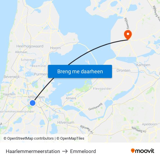Haarlemmermeerstation to Emmeloord map