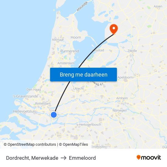Dordrecht, Merwekade to Emmeloord map