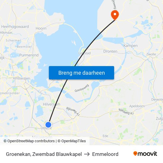 Groenekan, Zwembad Blauwkapel to Emmeloord map