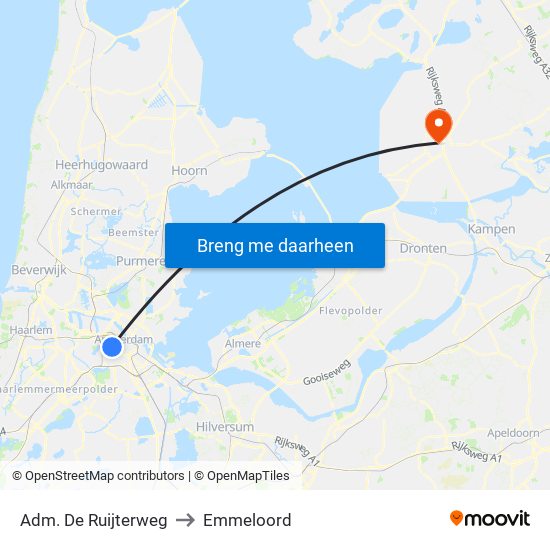 Adm. De Ruijterweg to Emmeloord map