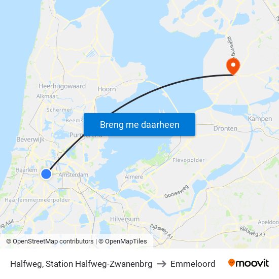 Halfweg, Station Halfweg-Zwanenbrg to Emmeloord map