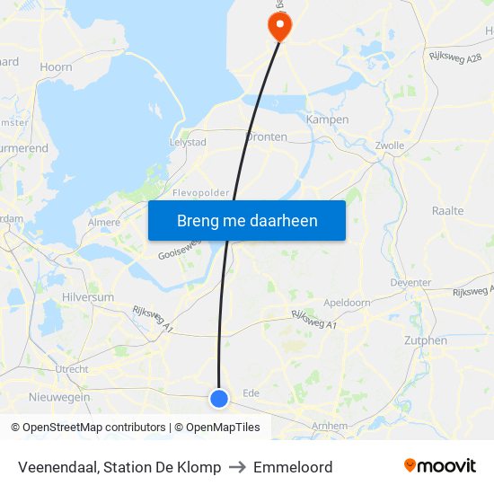 Veenendaal, Station De Klomp to Emmeloord map