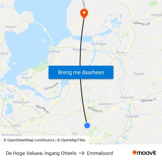 De Hoge Veluwe, Ingang Otterlo to Emmeloord map