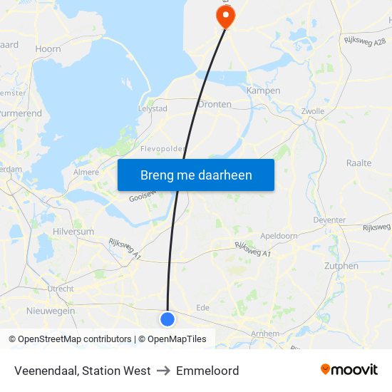 Veenendaal, Station West to Emmeloord map