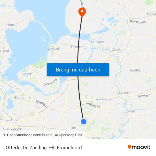 Otterlo, De Zanding to Emmeloord map