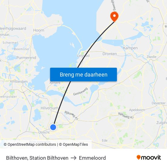 Bilthoven, Station Bilthoven to Emmeloord map