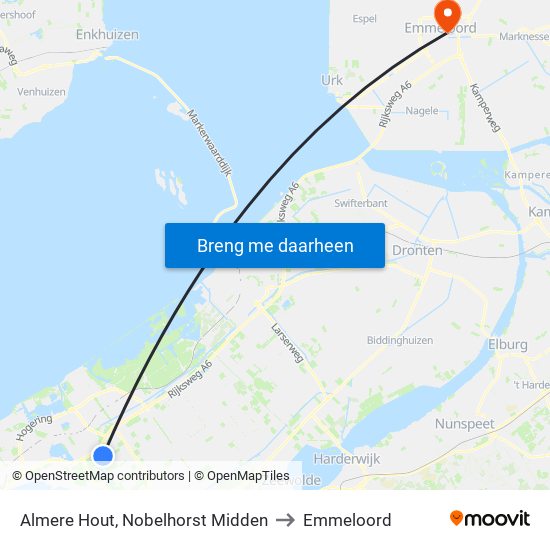 Almere Hout, Nobelhorst Midden to Emmeloord map