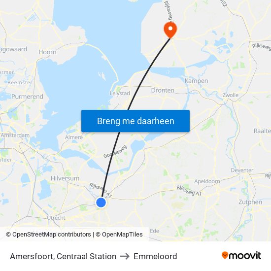 Amersfoort, Centraal Station to Emmeloord map