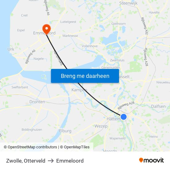 Zwolle, Otterveld to Emmeloord map