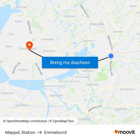 Meppel, Station to Emmeloord map