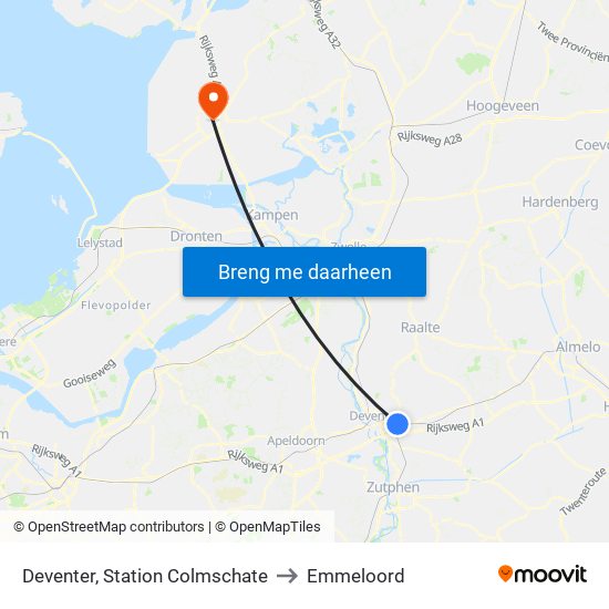 Deventer, Station Colmschate to Emmeloord map
