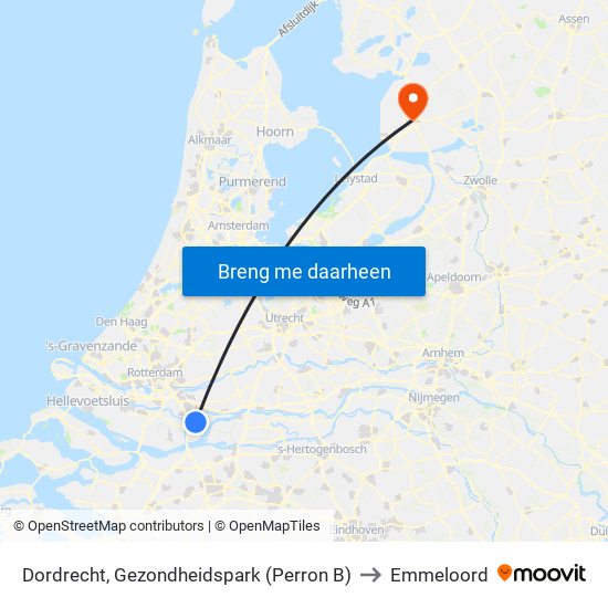 Dordrecht, Gezondheidspark (Perron B) to Emmeloord map
