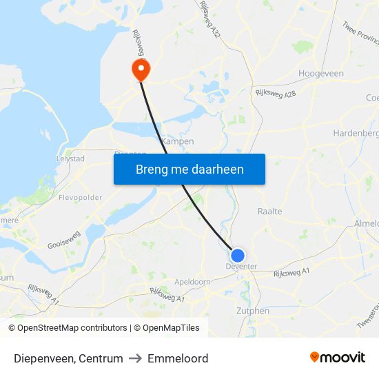 Diepenveen, Centrum to Emmeloord map