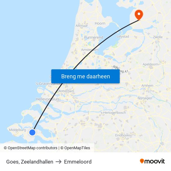 Goes, Zeelandhallen to Emmeloord map