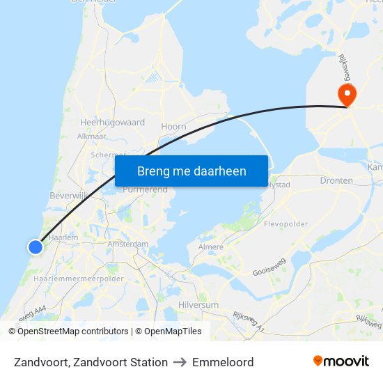 Zandvoort, Zandvoort Station to Emmeloord map