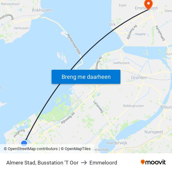 Almere Stad, Busstation 'T Oor to Emmeloord map