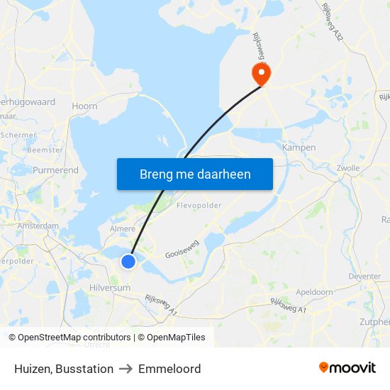 Huizen, Busstation to Emmeloord map