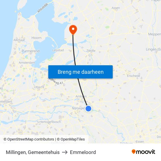 Millingen, Gemeentehuis to Emmeloord map
