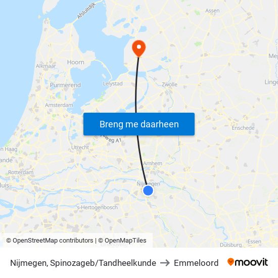 Nijmegen, Spinozageb/Tandheelkunde to Emmeloord map
