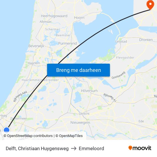 Delft, Christiaan Huygensweg to Emmeloord map