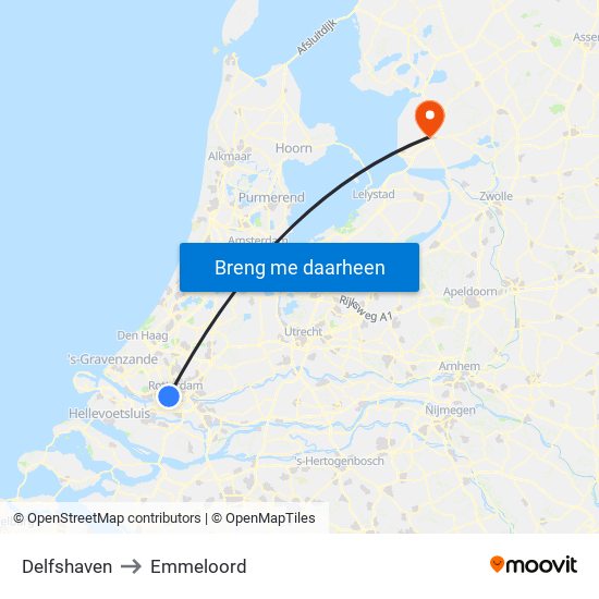 Delfshaven to Emmeloord map