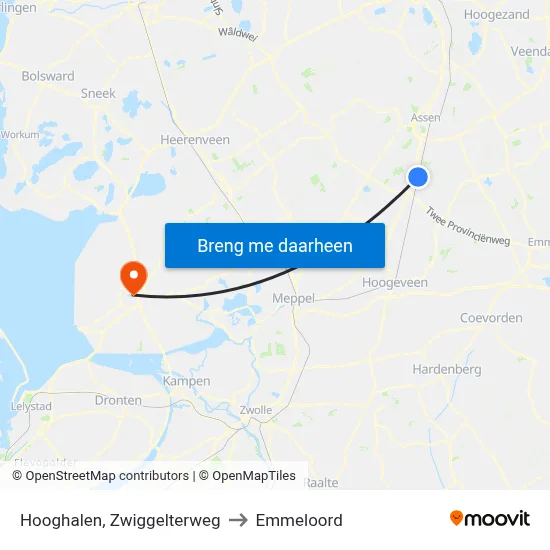 Hooghalen, Zwiggelterweg to Emmeloord map