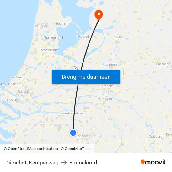 Oirschot, Kempenweg to Emmeloord map