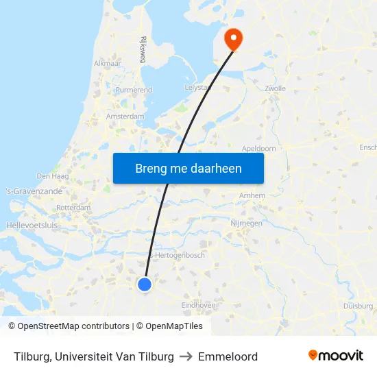 Tilburg, Universiteit Van Tilburg to Emmeloord map
