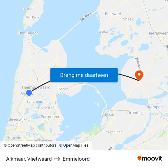 Alkmaar, Vlietwaard to Emmeloord map