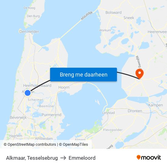 Alkmaar, Tesselsebrug to Emmeloord map