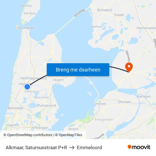 Alkmaar, Saturnusstraat P+R to Emmeloord map