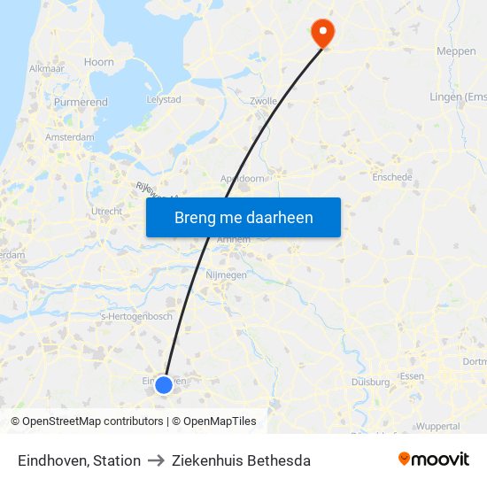 Eindhoven, Station to Ziekenhuis Bethesda map