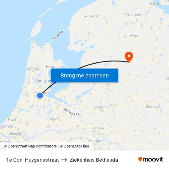 1e Con. Huygensstraat to Ziekenhuis Bethesda map