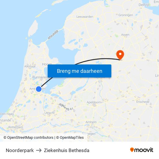Noorderpark to Ziekenhuis Bethesda map