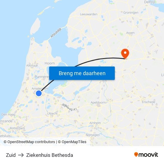 Zuid to Ziekenhuis Bethesda map