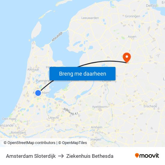 Amsterdam Sloterdijk to Ziekenhuis Bethesda map
