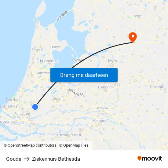 Gouda to Ziekenhuis Bethesda map