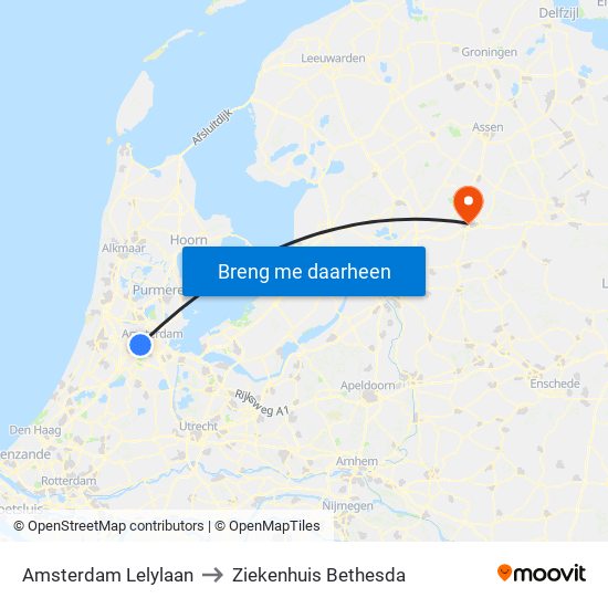 Amsterdam Lelylaan to Ziekenhuis Bethesda map