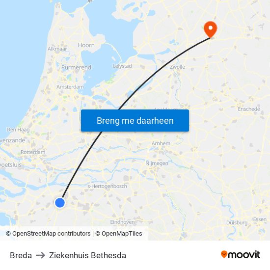 Breda to Ziekenhuis Bethesda map