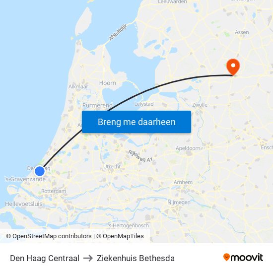 Den Haag Centraal to Ziekenhuis Bethesda map