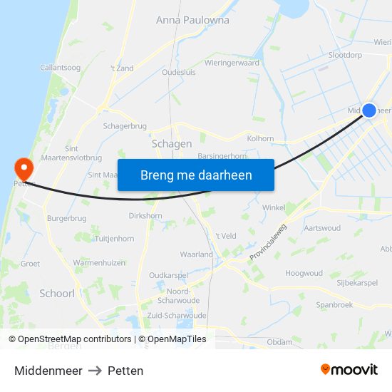 Middenmeer to Petten map