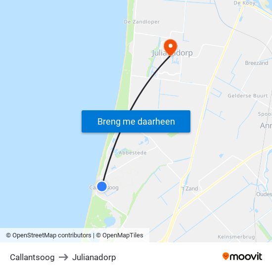 Callantsoog to Julianadorp map