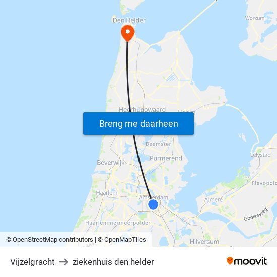 Vijzelgracht to ziekenhuis den helder map