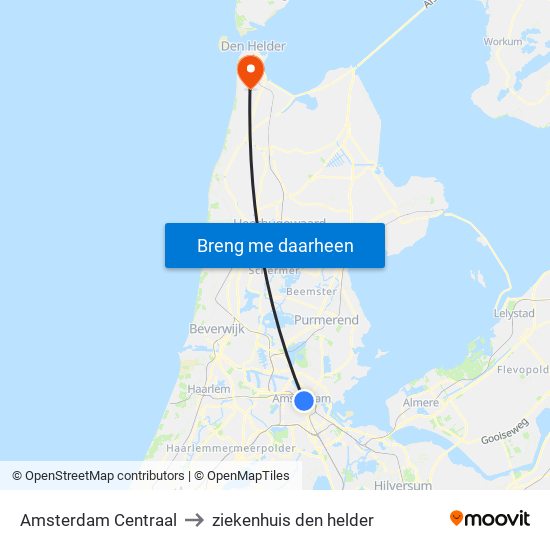 Amsterdam Centraal to ziekenhuis den helder map