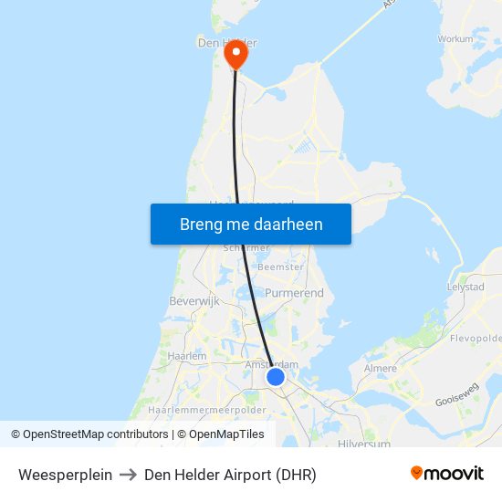 Weesperplein to Den Helder Airport (DHR) map