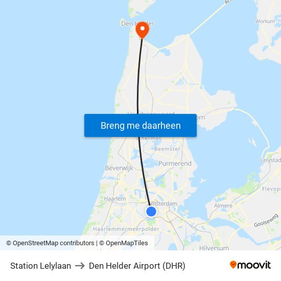 Station Lelylaan to Den Helder Airport (DHR) map